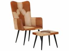 Vidaxl fauteuil avec repose-pieds marron cuir véritable et toile