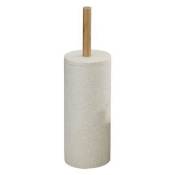 WENKO Brosse WC Vico, design fermé avec manche en Bambou, brosse WC blanche, Polyrésine - Bambou, Ø 10x40 cm, Gris - Marron