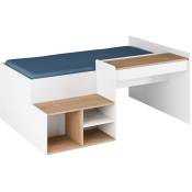 Akiten Retail - Lit combine avec bureau Boruto Blanc et bois 90x190 cm - Blanc et bois