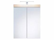 Armoire de toilette murale mélaminé avec luminaire led - 2 portes miroir - coloris blanc / bandeau chêne l - h - p : 60 - 77 - 17 cm