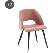 Baïta - Lot de 2 chaises vintage velours côtelé rose poudré pieds métal noir - Rose