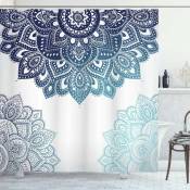 Csparkv - Rideau de Douche, Vibrant coloré Mandala, Tissu Ensemble de Décor de Salle de Bain avec Crochets, 180 cm x 180 cm, Bleu pâle Bleu foncé