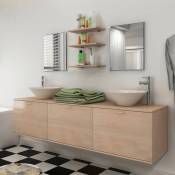 Ensemble meuble de salle de bain avec vasques et miroirs - Beige - 180 x 45 x 45 cm