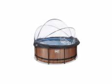 Exit piscine 360x122cm filtre a sable 12v wood marron avec boitier avec pompe a chaleur 30.67.12.10