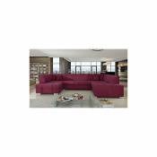 Grand canapé d'angle xxl en u panoramique lit convertible avec coffre 6/7 places - en tissu - salon & séjour - hana (Rouge (MatVelvet 68), Gauche)