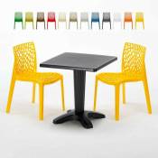 Grand Soleil - Table Carrée Noire 70x70cm Avec 2 Chaises Colorées Set Bar Café Gruvyer Aia Couleur: Jaune