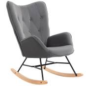 HOMCOM Fauteuil à Bascule Oreilles Rocking Chair Grand Confort accoudoirs Assise Dossier garnissage Mousse Haute densité Gris