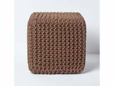 Homescapes pouf repose-pieds en tricot - cube chocolat SF1232B