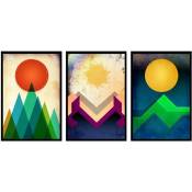 Hxadeco - Sommet Trio, Set de 3 affiches murales -