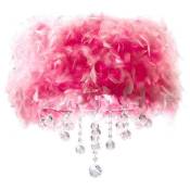 Inspired Diyas - Ibis - Plafond affleurant avec abat-jour en plumes roses, chrome poli à 3 ampoules, cristal