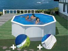 Kit piscine acier blanc gré fidji ronde 3,70 x 1,22 m + bâche hiver + tapis de sol