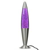 Lampe à Lave Jenny argentée au design vintage en style rétro avec liquide violet pailleté E14 H:42 cm - Paillettes (violet), Transparent, Argenté