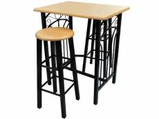 Lot de 2 tabourets de bar chaise avec table haute set bois acier design cuisine salon helloshop26 1202006par2