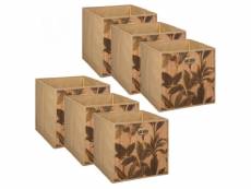 Lot de 6 boîtes de rangement imprimé tropical en bambou et tissu - marron