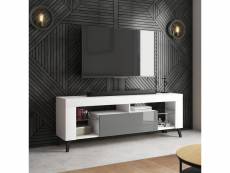Meuble tv - hugob - 140 cm - blanc mat / gris brillant