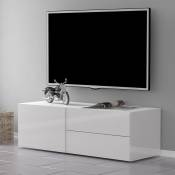 Meuble tv Salon Design 2 Tiroirs 110cm Blanc Brillant