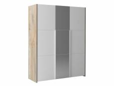 Nino light - armoire 3 portes effet bois clair avec miroir