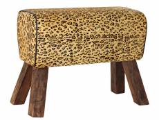 Repose-pieds en cuir coloris léopard marron - longueur 67 x profondeur 30 x hauteur 51 cm