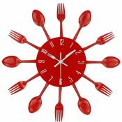 Sunxury - Horloge murale de cuisine, 3D amovible, moderne et créatif, couverts de cuisine, cuillère, fourchette, horloge murale, miroir, autocollant
