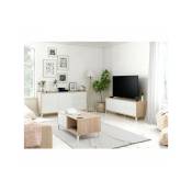 Table basse Blanc/Chêne - MEZA - L 100 x l 50 x H 40 cm