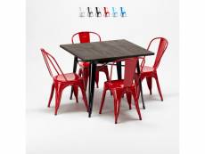Table carrée en bois + 4 chaises en métal tolix style industriel west village