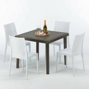Table carrée et 4 chaises colorées Poly-rotin résine