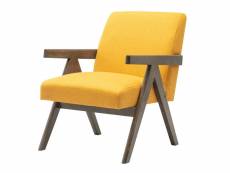 Warren - fauteuil lounge en tissu moutarde et bois teinté noyer gris