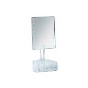 Wenko - Coiffeuse Miroir led, miroir maquillage sur pied avec rangement, 18.5x25.5 cm, Trenno