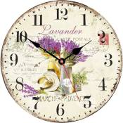 30 cm Pendule Murale, Vintage Lavande Violette Française Horloge, Silencieuse Bois Pendule Murale pour Le Salon/Chambre/Salle de Bains/Cuisine