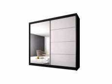 Armoire de chambre avec 2 portes coulissantes et miroir dressing garde-robe penderie (tringle) avec étagères (lxhxp): : 203x218x61 cm - ben 35 noir