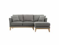 Canapé d'angle droit déhoussable 4 places en tissu gris clair et bois clair oslo