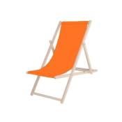 Chaise longue pliante en bois avec un tissu orange.