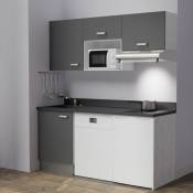 Cuisibane - Kitchenette K55L - 180 cm - emplacements hotte, micro-ondes, frigo et lave-vaisselle-Gris-Nero-évier à gauche