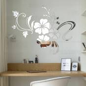 Décoration murale 3D maison, printemps fleur d'hibiscus chambre naturelle applique miroir décoration sticker mural décoration