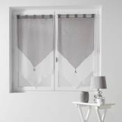 Douceur D'intérieur - Paire pompon passants 2 x 60 x 120 cm voile bicolore duo Blanc/Gris - Blanc/gris