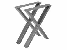 [en.casa]® set de 2 pieds de table pied de meuble métal forme x pied de table à manger gris acier 59 x 72 cm avec protecteur de sol et accessoires de