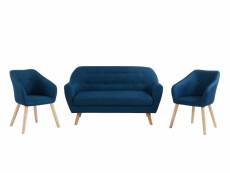 Ensemble hilda en tissu bleu 1 canapé et 2 fauteuils