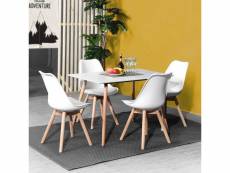 Ensemble table à manger rectangulaire 110*70 et 4 chaises scandinave bois blanc