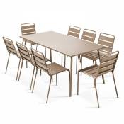 Ensemble table de jardin et 8 chaises en métal taupe