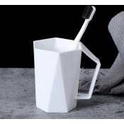 Ensoleille - 2 gobelets en plastique pour brosse à dents, gobelets créatifs et géométriques simples pour bain de bouche avec poignées(Blanc)