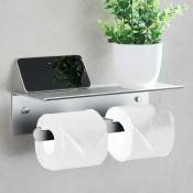 Ersandy - Porte Papier Toilette Mural Aluminium Double Support Hygiénique Rouleau avec Plateforme de Rangement sans Perçage avec Protection de Bord