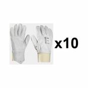 Euro Protection - 10 paires de gants cuir tout fleur poignet tricot europrotection MO2250 - Taille: 8