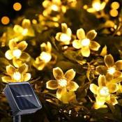 Guirlande Lumineuse Solaire Chaîne Fleur Cerise Fée 7m 50LED 8 Modes,Jardin Noël Patio Décoration Intérieure Blanc chaud