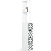 Idmarket - Meuble wc étagère bois willy 3 portes blanc et motif carreaux de ciment gris - Gris