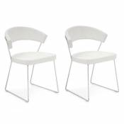 Inside 75 Lot de 2 chaises NEW YORK design italienne structure acier chromé assise cuir blanc