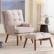 LBF - Fauteuil de relaxation avec repose-pieds, angle réglable, pieds en bois massif, fauteuil tv, chaise de salon décontractée, style scandinave