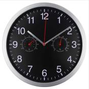 Linghhang - Thermomètre Ménage en Plastique Horloge Multifonction Noir 10 Pouces