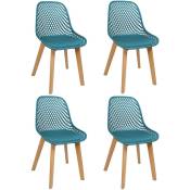 Lot de 4 chaises bleu pour salle à manger, avec assise en plastique et pieds en bois, pour Salle à Manger, Salon, Chambre à Coucher, Cuisine, bleu