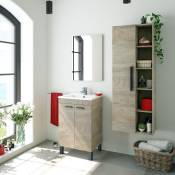Meuble de salle de bain sur le sol 50 cm Chêne avec lavabo et miroir Chêne clair - Standard