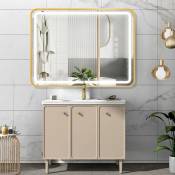 Miroir de salle de bain doré, cadre en laiton brossé